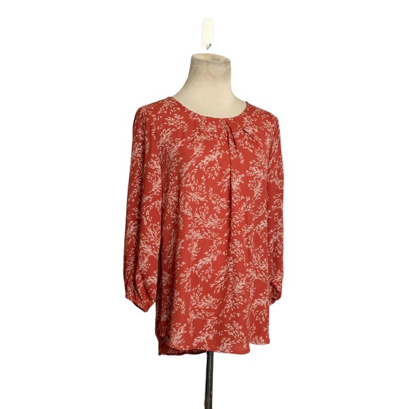 41 Hawthorne Clarita Orange Floral Front Pleat Detail 3/4 Sleeves Blouse size S - Picture 9 of 12